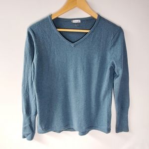SmartWool dark aqua wool blend pull over sweater with a V-neck Large